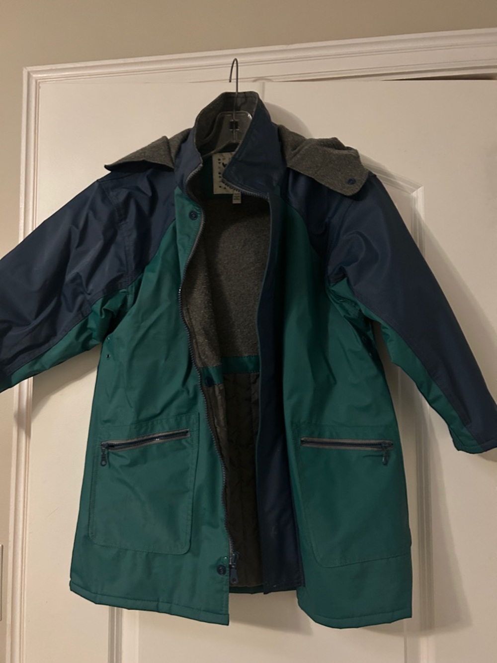 Kids Teal and Navy Fleece Lined Rain Jacket